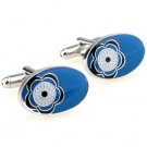 Oval Blue Enamel Flower Cufflinks FREE Velvet Gift Pouch