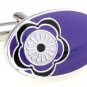 Oval Purple Enamel Flower Cufflinks FREE Velvet Gift Pouch