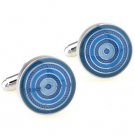 Round Blue Spiral Cufflinks FREE Velvet Gift Pouch