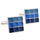 Blue Enamel 9 Squares Cufflinks FREE Velvet Gift Pouch