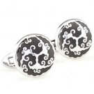 Enamel Black Auspicious Cloud Cufflinks FREE Velvet Gift Pouch