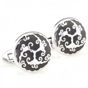 Enamel Black Auspicious Cloud Cufflinks FREE Velvet Gift Pouch