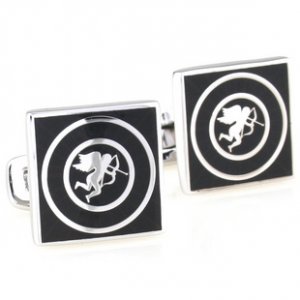 Enamel Square Black Cupid Cufflinks FREE Velvet Gift Pouch