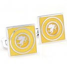 Yellow Cupid Square EnamelCufflinks FREE Velvet Gift Pouch
