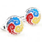 Colorful Auspicious Cloud Enamel Cufflinks FREE Velvet Gift Pouch