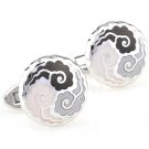 Grey Auspicious Cloud Enamel Cufflinks FREE Velvet Gift Pouch