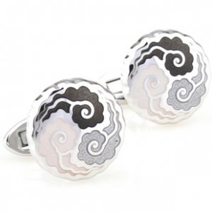Grey Auspicious Cloud Enamel Cufflinks FREE Velvet Gift Pouch