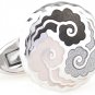 Grey Auspicious Cloud Enamel Cufflinks FREE Velvet Gift Pouch