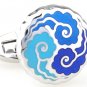 Blue Auspicious Cloud Enamel Cufflinks FREE Velvet Gift Pouch