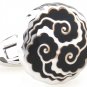 Black Auspicious Cloud Enamel Cufflinks FREE Velvet Gift Pouch