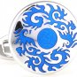Round Blue Gothic Medallion Cufflinks FREE Velvet Gift Pouch