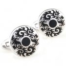 Round Black Gothic Medallion Cufflinks FREE Velvet Gift Pouch