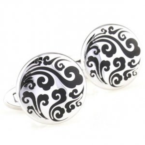 Black Chinese Auspicious Cloud Cufflinks FREE Velvet Gift Pouch