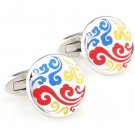 Colorful Chinese Auspicious Cloud Cufflinks FREE Velvet Gift Pouch