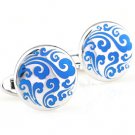 Blue Chinese Auspicious Cloud Cufflinks FREE Velvet Gift Pouch