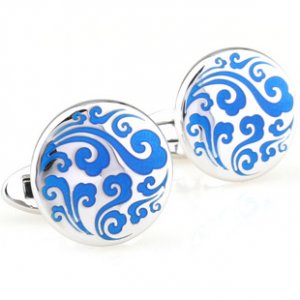 Blue Chinese Auspicious Cloud Cufflinks FREE Velvet Gift Pouch
