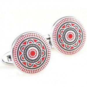 Red Deco Maltese Enamel Cufflinks FREE Velvet Gift Pouch