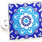 Blue Tracery Square Enamel Cufflinks FREE Velvet Gift Pouch
