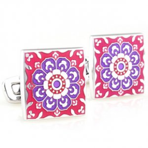 Purple & Red Tracery Square Enamel Cufflinks FREE Velvet Gift Pouch
