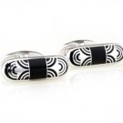 Black Bullet Oval Shape Enamel Cufflinks FREE Velvet Gift Pouch