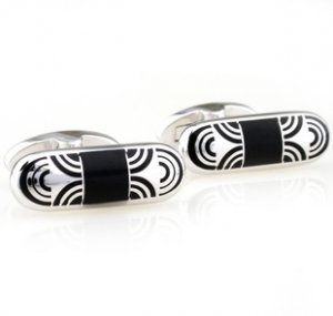 Black Bullet Oval Shape Enamel Cufflinks FREE Velvet Gift Pouch