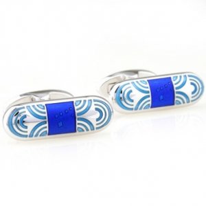 Blue Bullet Oval Shape Enamel Cufflinks FREE Velvet Gift Pouch