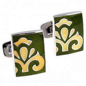 Dark Green Vienna Style Enamel Cufflinks FREE Velvet Gift Pouch
