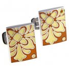 Yellow Deco Flower Enamel Cufflinks FREE Velvet Gift Pouch