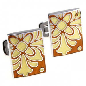 Yellow Deco Flower Enamel Cufflinks FREE Velvet Gift Pouch