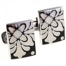 Black Deco Flower Enamel Cufflinks FREE Velvet Gift Pouch