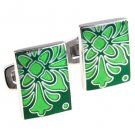 Green Deco Flower Enamel Cufflinks FREE Velvet Gift Pouch
