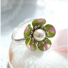 Green with pearl flower Ring