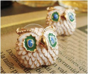 Colored Owl Head Earring