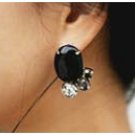 Big Black Gem with diamond Earring