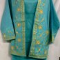 African Women Clothing 4PCs Skirt Set outfit Sea Green Gold 9104 1X 2X 3X