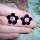 Pink & Black Smiling Dasiy Earrings