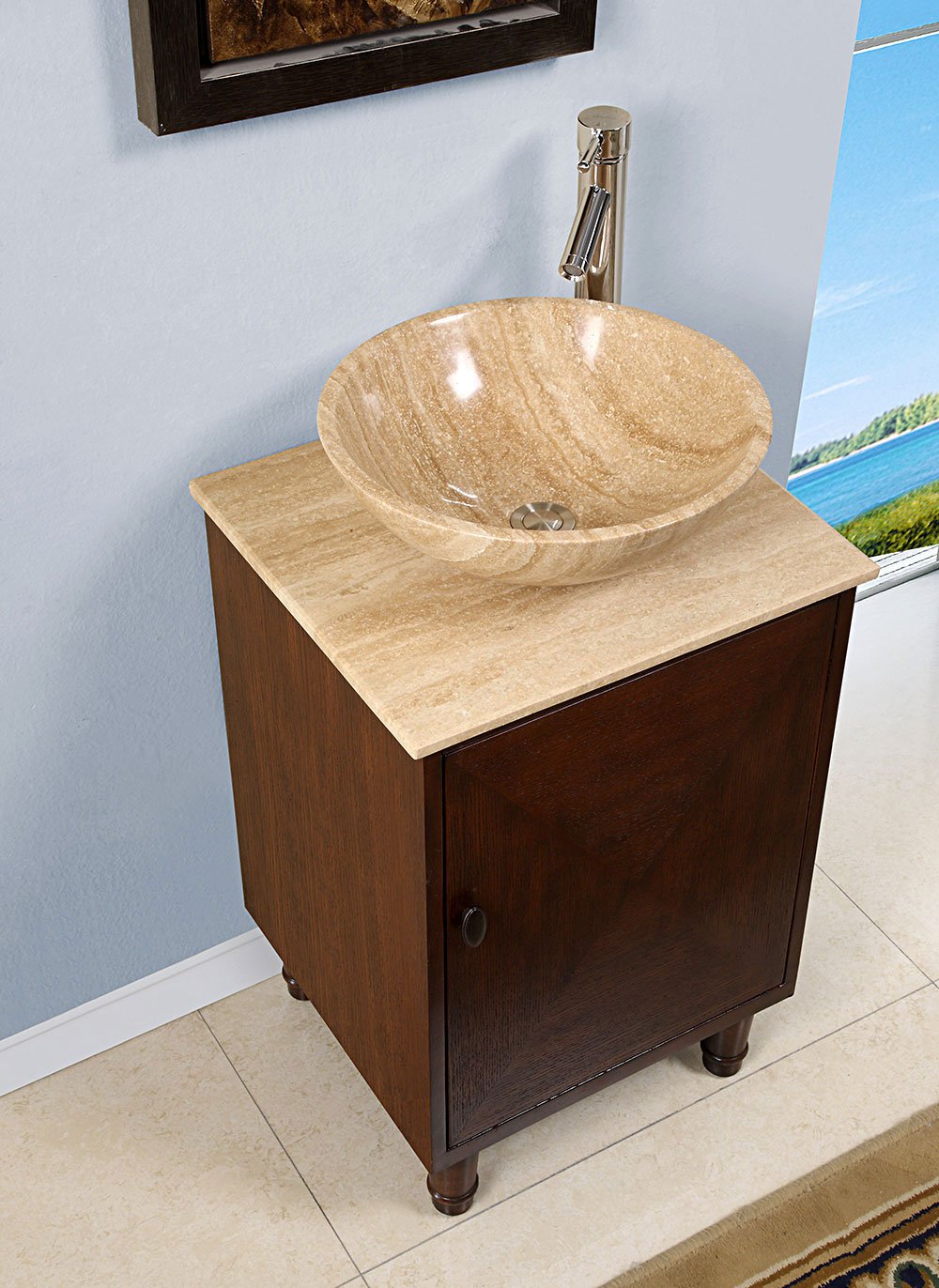 20" Leah Contemporary Travertine Single Vessel Sink Bathroom Vanity