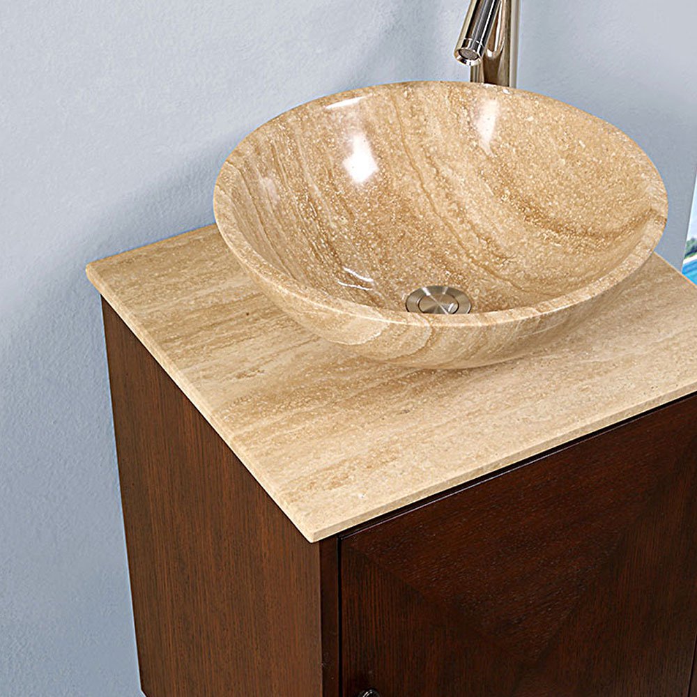 20" Leah Contemporary Travertine Single Vessel Sink Bathroom Vanity