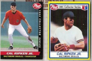 CAL RIPKEN 1991 + 1993 Post Cereal Inserts. - Sharp