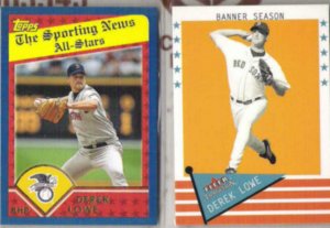 DEREK LOWE 2002 Topps + 2003 Fleer Tradition.  RED SOX