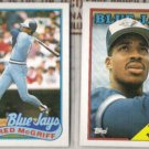 FRED McGRIFF 1988 + 1989 Topps.  BLUE JAYS