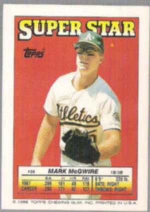 MARK McGWIRE 1988 Topps Star mini Sticker #36.  A's