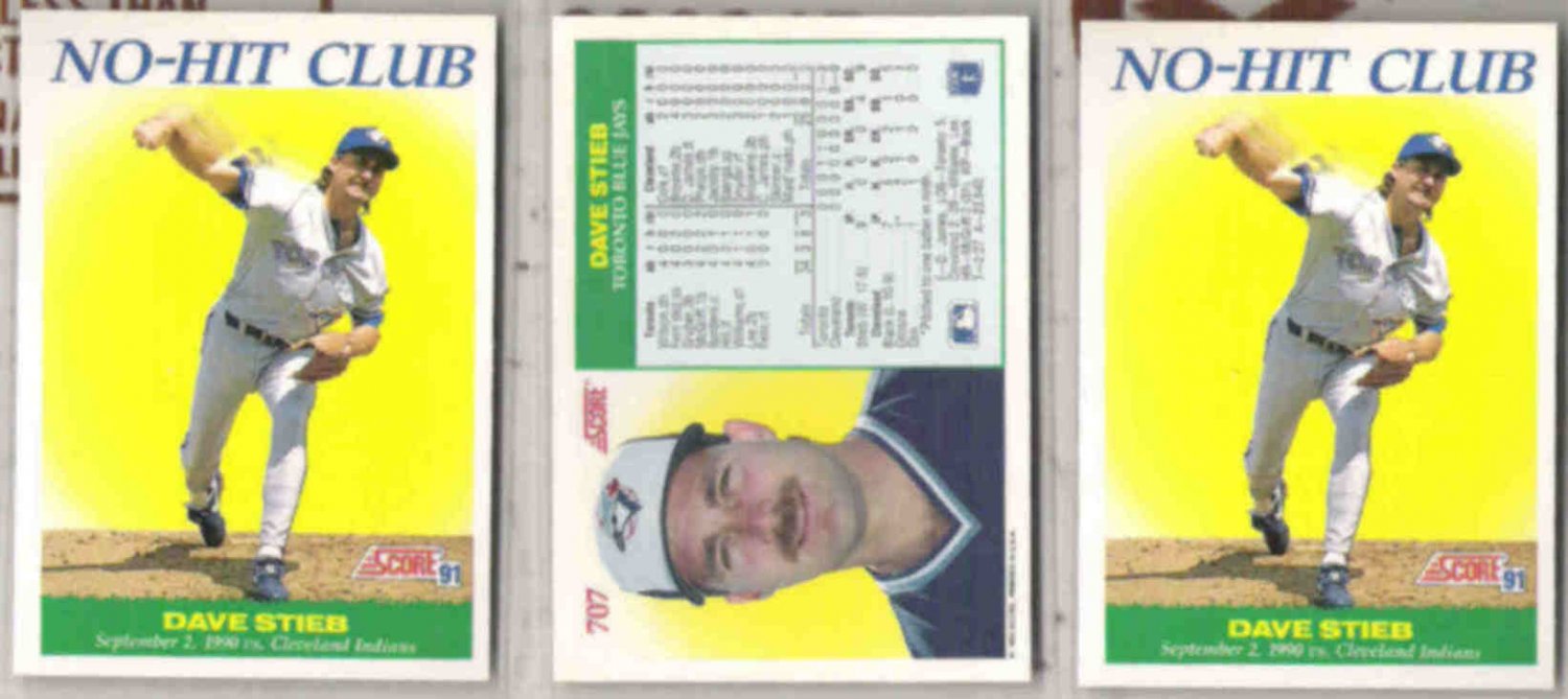 1991 Score #707 DAVE STIEB - TORONTO BLUE JAYSNo Hit Club Card