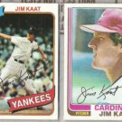 JIM KAAT 1980 + 1982 Topps.  NYY / St. L