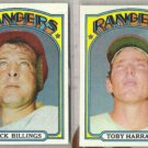 DICK BILLINGS / TOBY HARRAH 1972 Topps.  RANGERS