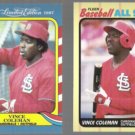 VINCE COLEMAN 1987 Fleer LE #10 of 44 + 1989 Fleer AS #8 of 44.  CARDS