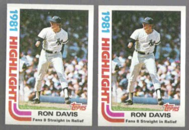 RON DAVIS (2) 1982 Topps #2. YANKEES