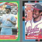 KEN GRIFFEY 1987 Fleer Star Sticker #49 + 1988 Donruss #202. BRAVES