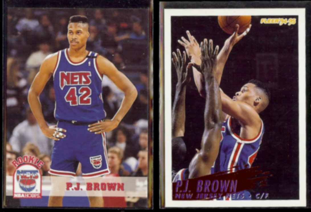 P.J. BROWN 1993 Hoops Rookie #369 + 1994 Fleer #141. NETS