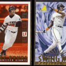 BARRY BONDS 1995 Topps Bazooka Play Ball #RH-3 + Pinnacle Swing Men #299.  GIANTS